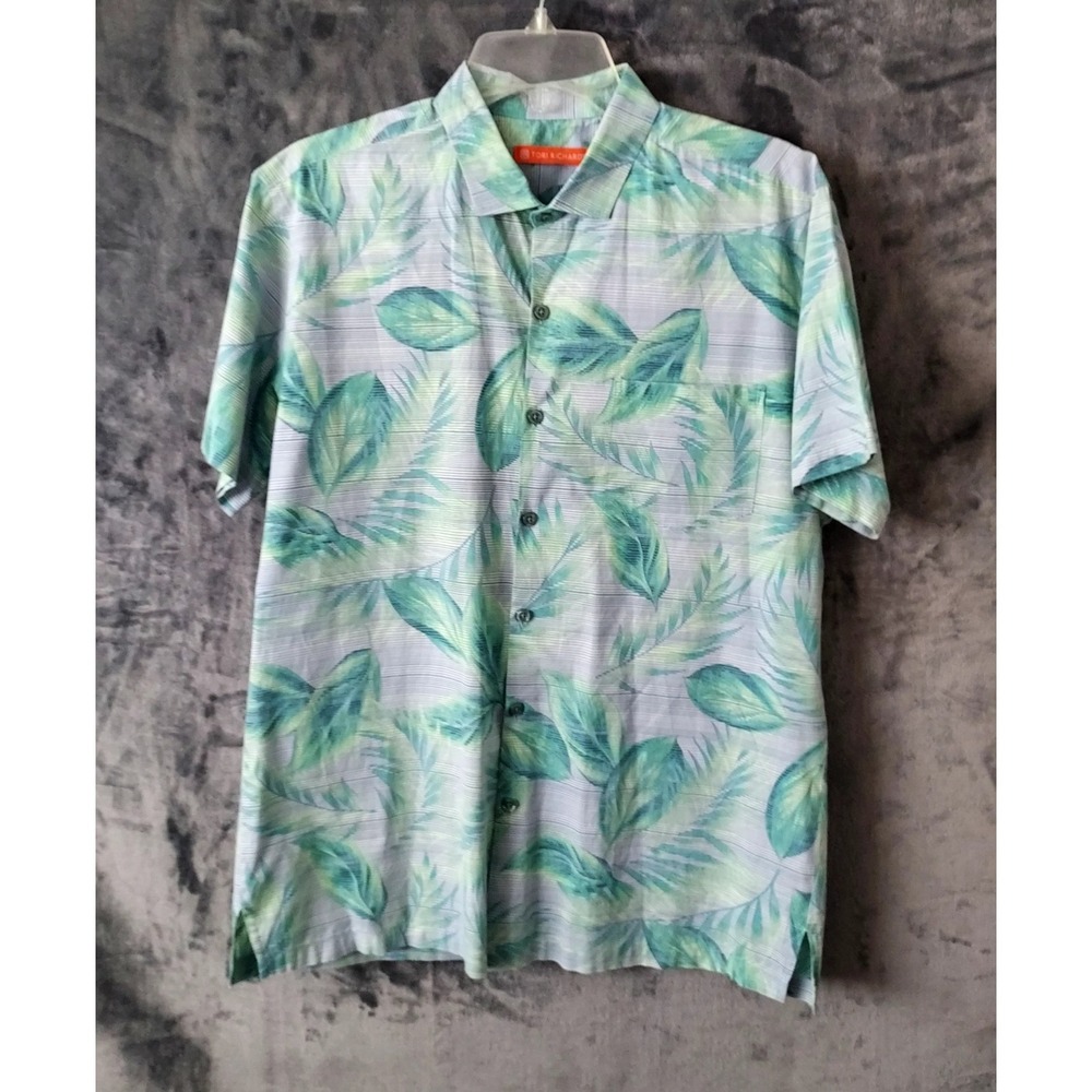 VTG Tori Richard Hawaiian Green Floral Camp Shirt Size Medium Cotton Lawn